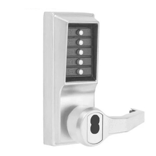 Simplex LR1021S Mechanical Pushbutton Cylindrical Lever Set, LFIC Schlage, 2¾" Backset, Satin Chrome Finish, Right Hand / Right Hand Reverse