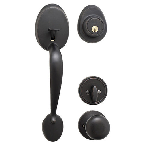 Master Lock HDLBC0612PKA4 Handleset with Biscuit Style Knob and Single Cylinder Deadbolt KW1 - Grade 3 - Aged Bronze