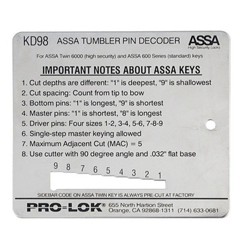 PRO-LOK PRO-LOK Key Decoder - ASSA Our Brands