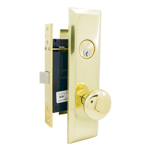 Marks USA MARKS 114DW Metro Mortise Knob Lockset HD - Vestibule - 1-1/16 x 7-5/8 - Polished Brass - Right Hand Marks USA