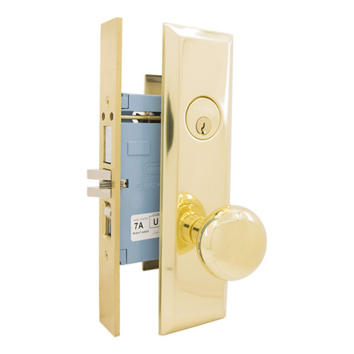 Marks USA MARKS 7NY10A Mortise Knob Lockset New Yorker - Entrance - 1-1/4 x 8-5/8 - Polished Brass - Right Hand Mortise Locksets
