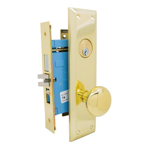 MARKS 71A Metro Mortise Entrance Knob Lockset - Entrance - 1-1/4 x 8 - Polished Brass - Right Hand