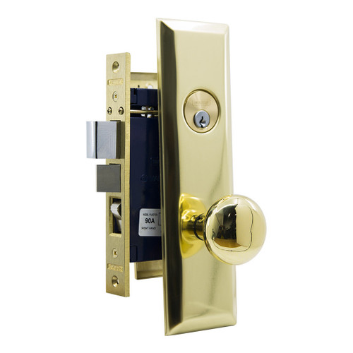 Marks USA MARKS 114A Metro Mortise Apartment Knob Lockset HD - Entrance - 1-1/4 x 8 - Polished Brass - Right Hand Our Brands