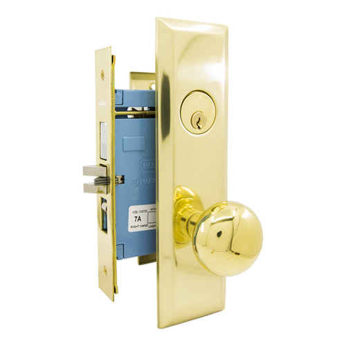 Marks USA MARKS 7NY10A Mortise Knob Lockset New Yorker - Entrance - 1-1/4 x 8 - Polished Brass - Right Hand Marks USA