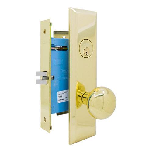 Marks USA MARKS 7NY10DW Mortise Knob Lockset New Yorker - Vestibule - 1-1/4 x 8 - Polished Brass - Right Hand Shop Hardware