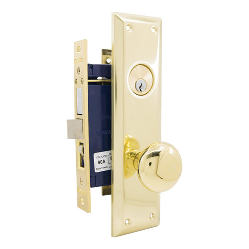 Marks USA MARKS 91A Metro Mortise Knob Lockset HD - Entrance - 1-1/16 x 7-5/8 - Polished Brass - Right Hand Mortise Locksets