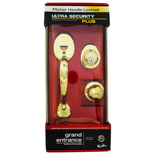 ULTRA HARDWARE Ultra 45025 Grade 3 Combo Entry Cheltenham Ball Knob Handleset - Kwikset KW1 - Polish Brass - US3 Handlesets