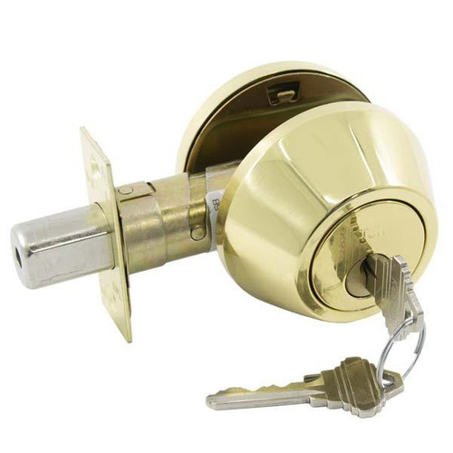 TELL TELL PRO LINE Grade 3 Single Cylinder DeadBolt - KA4 ADJ4 SCC - Bright Brass US3 Shop Hardware