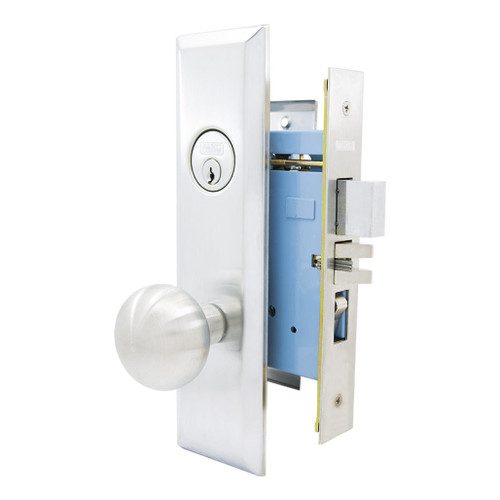MARKS 7NY10A Mortise Knob Lockset New Yorker - Entrance - 1-1/4 x 8 - Satin Chrome - Left Hand