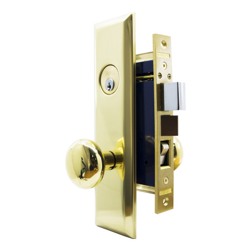 MARKS 114A Metro Mortise Apartment Knob Lockset HD - Entrance - 1-1/4 x 8 - Polished Brass - Left Hand