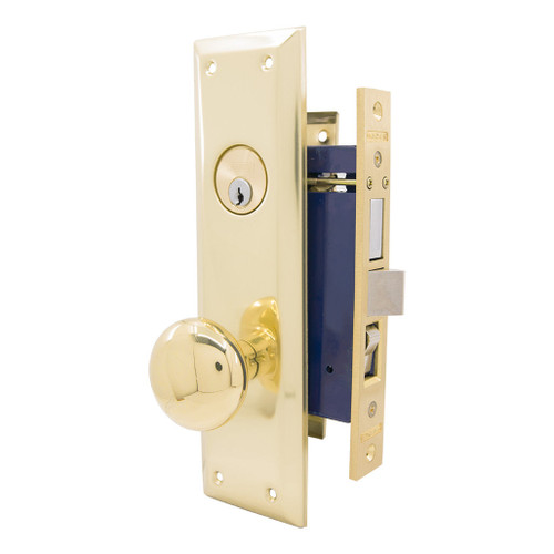 MARKS 91A Metro Mortise Knob Lockset HD - Entrance - 1-1/4 x 8 - Polished Brass - Left Hand