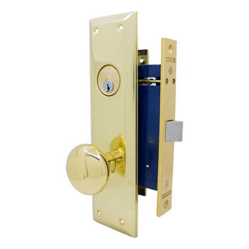 Marks USA MARKS 91DW Metro Mortise Knob Lockset HD - Vestibule - 1-1/16 x 7-5/8 - Polished Brass - Left Hand Mortise Locksets