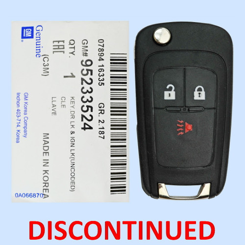 Chevrolet 3 Button Remote Flip Key A2GM3AFUS03, 95233524, 315 MHz - New OEM