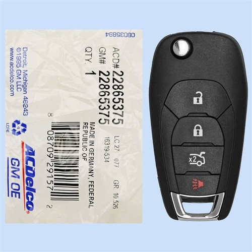 Chevrolet 4 Button Remote Flip Key LXP-T003, 13588756, 315 MHz - New, OEM