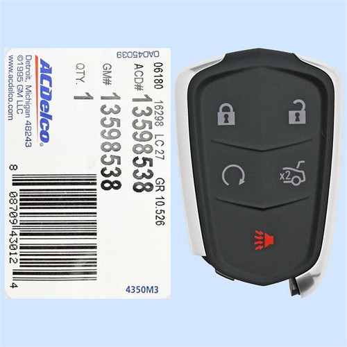 Cadillac 5-Button Smart Key HYQ2EB 13598538 433 MHz, New OEM OEM Hidden