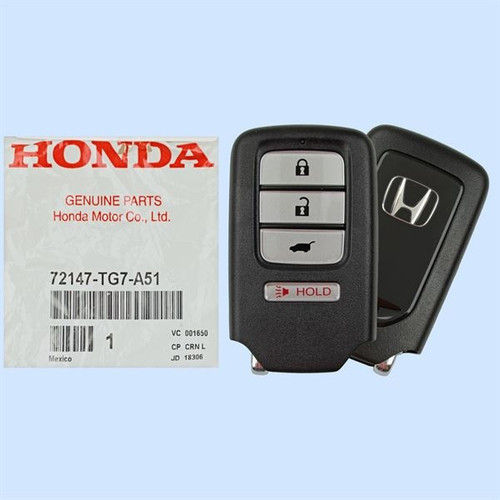 Honda 4-Button Smart Key KR5T41 72147-TG7-A51 433 MHz, New OEM OEM Hidden
