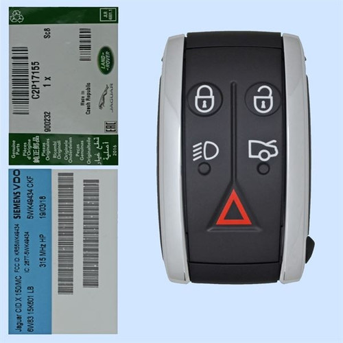 Jaguar 5-Button Smart Key KR55WK49244 6W83-15K601-LB 315 MHz, New OEM OEM Hidden