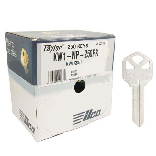 ILCO KW1 Kwikset Metal Key Blank - Nickle Plated Brass - 250 Pack 