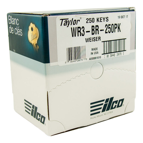ILCO 1054WB WR3 Metal Key Blank For Weiser Locks- Brass - 250 Pack 