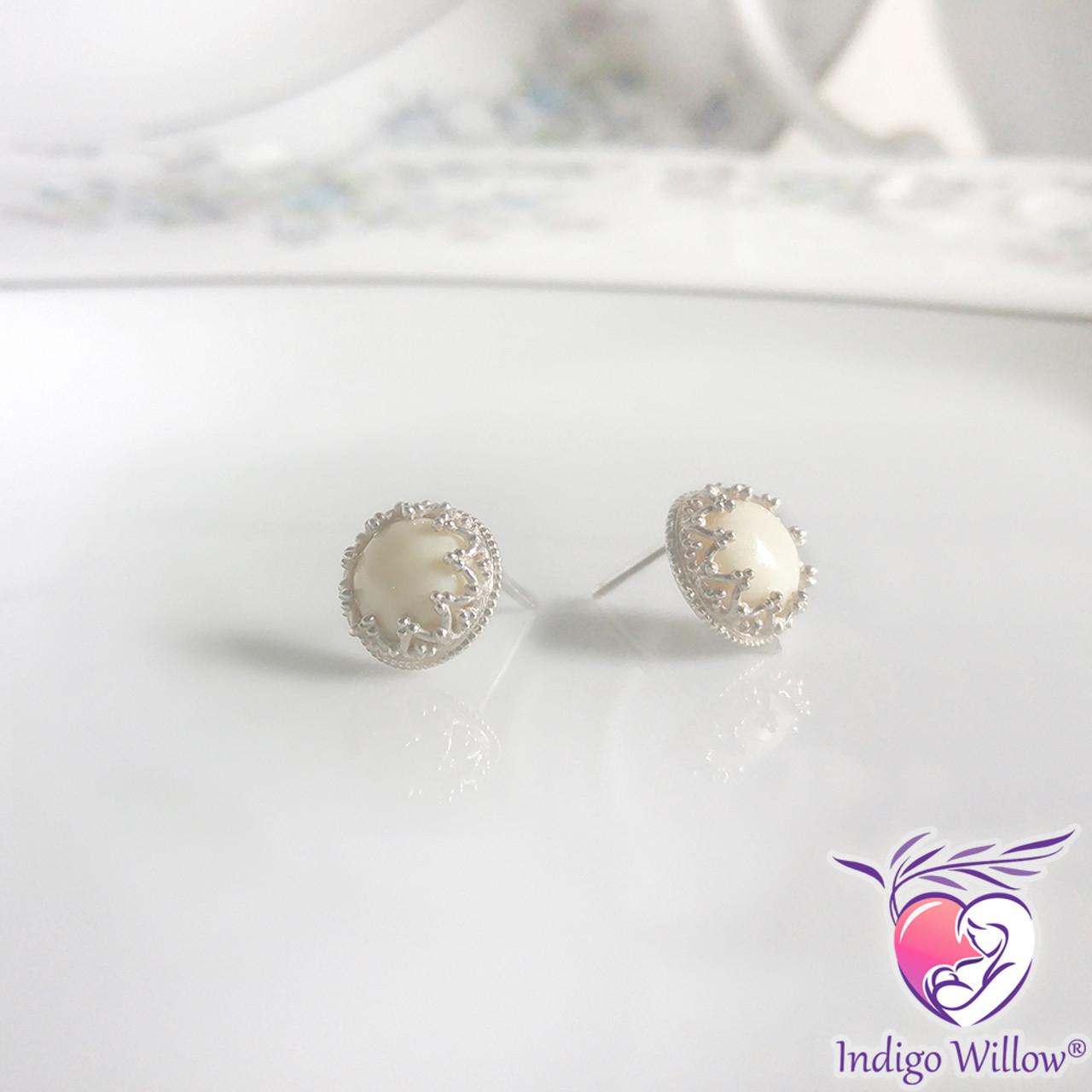 Timeless Crown Collection™ Round Breast Milk Earrings - Indigo Willow ...