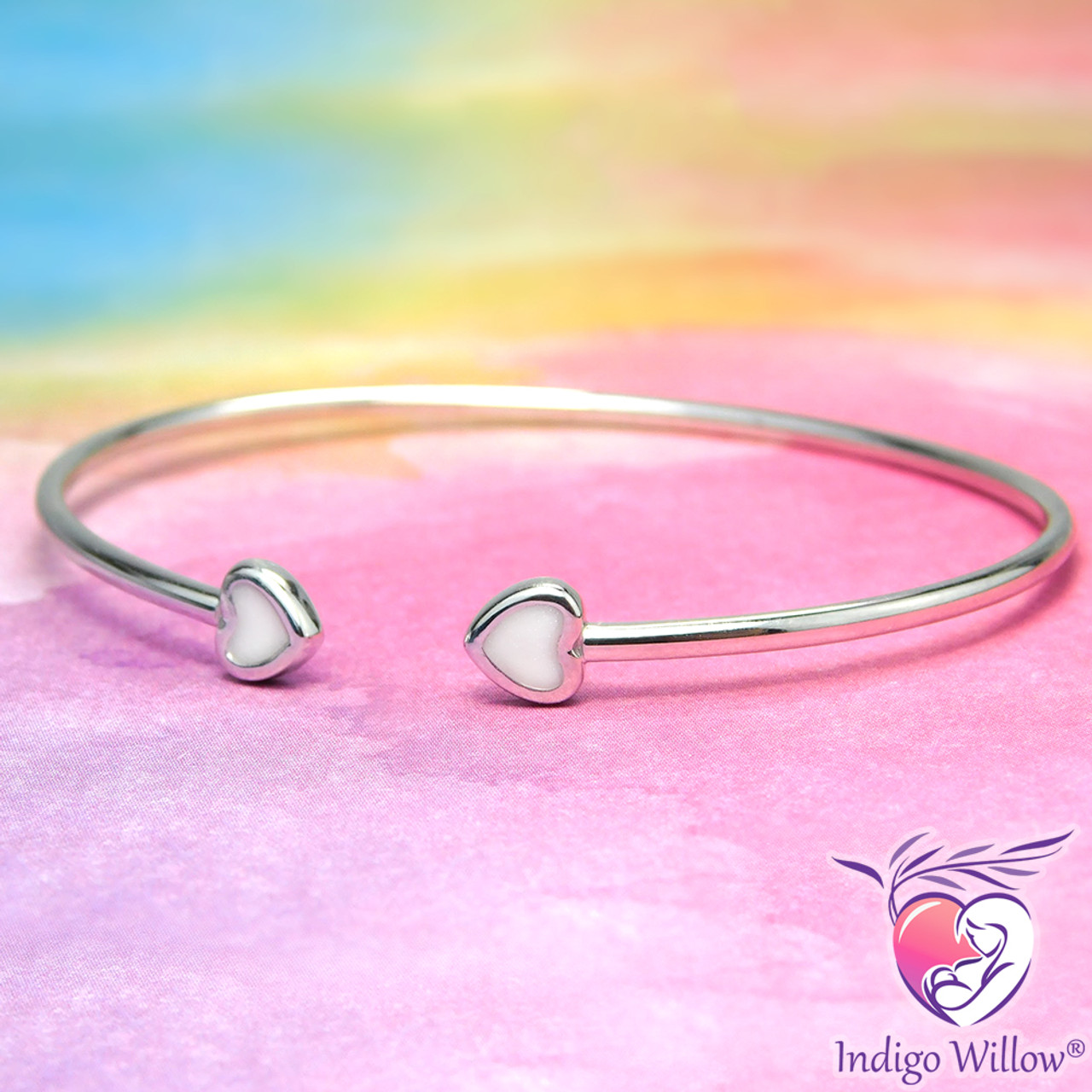 Breast Milk Heart Open Bangle Indigo Willow Breast Milk Jewelry Keepsakes