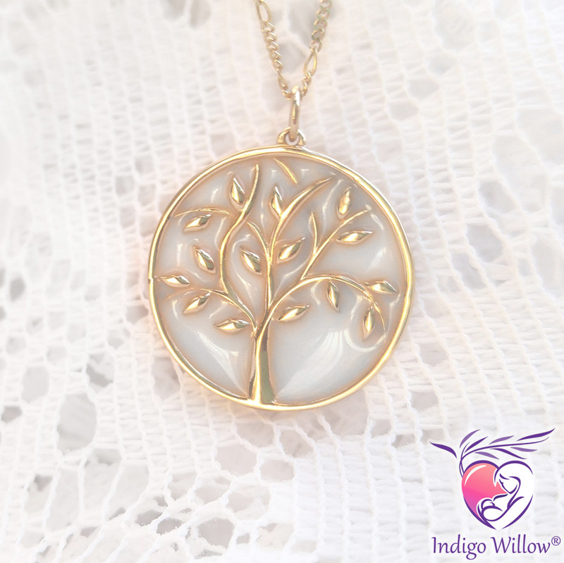 Solid 14kt Gold Tree of Life Breast Milk Pendant