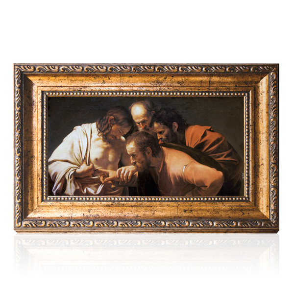 The Incredulity of Saint Thomas painting by Caravaggio - Framed Canvas 6" X 11" - Doubting Thomas