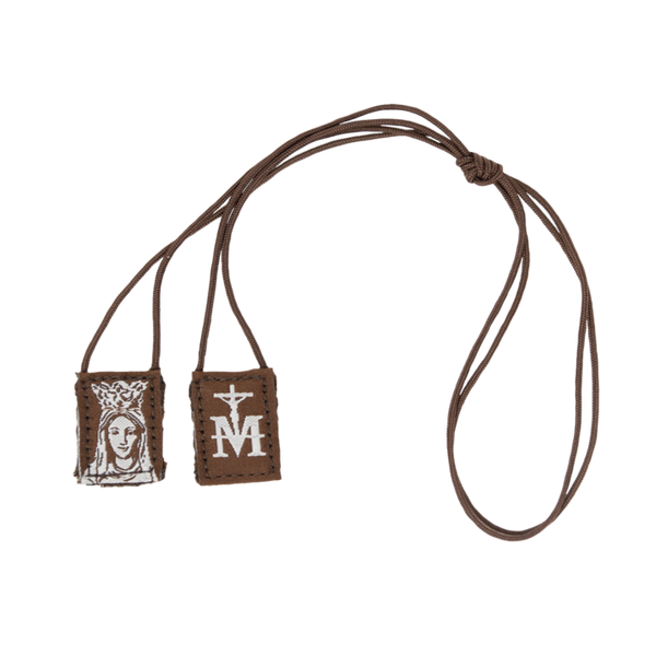 Premium Brown Scapular | Brown and Cream - Our Lady of Mt. Carmel (Mini) - 16in