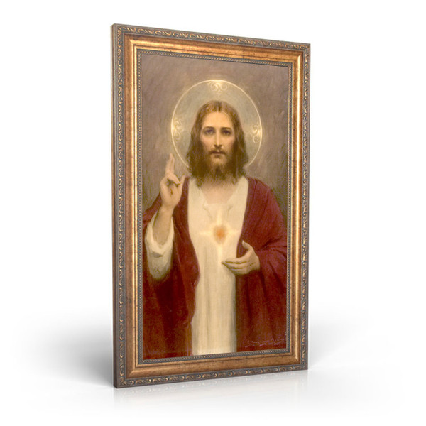 Sacred Heart of Jesus painting by Charles Bosseron Chambers - Framed Canvas - 12" x 22"
