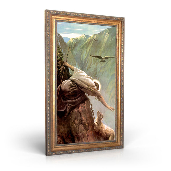 The Lost Sheep painting by Alfred Usher Soord - Framed Canvas - 12" x 22" - Good Shepard Painting