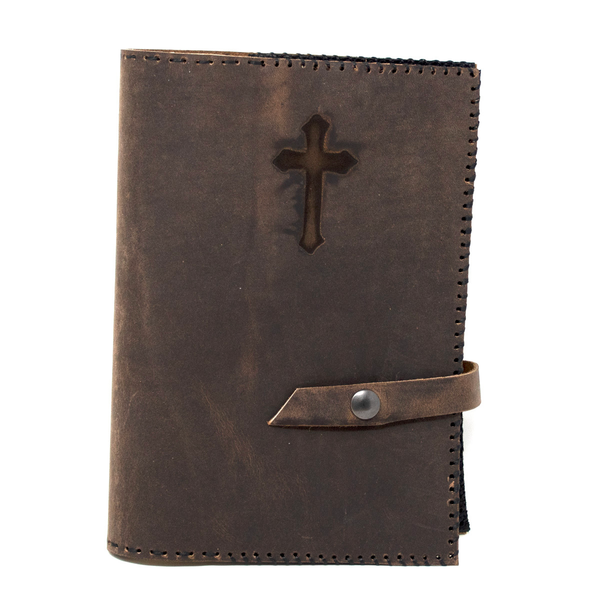 OreMoose || Bible Cover (Gray Wolf) - Handmade Leather Bible Cover with Cross Design