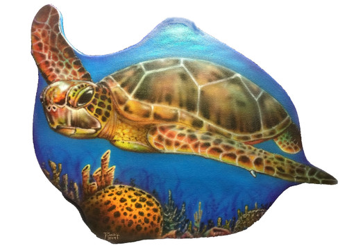 "Fly By Journey" Sea Turtle airbrushed custom canvas on white background