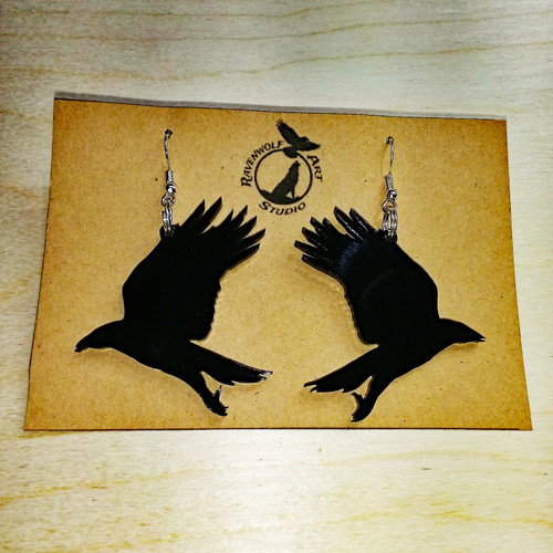 Black Acrylic Crow Flight Earrings