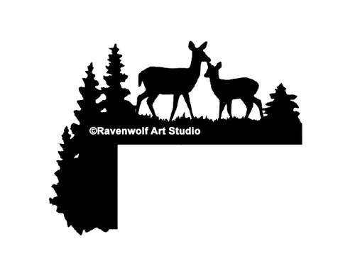 Deer Door Corner - Doe and Fawn Pines - Design ©Ravenwolf Art Studio