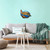 "Fly By Journey" Sea Turtle airbrushed custom canvas in Living Room with turquoise blue walls and gray sofa