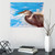 "Great Blue Heron" Airbrushed Canvas in Living Room with white wall above black accent table