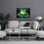 "Green Tree Frog on Lilypad" Airbrushed Canvas in Living Room with gray wall above light gray seating