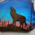 Detail of carved Wolf on "Celestial Whispers" Airbrushed Canvas with Carved Wood Wolf