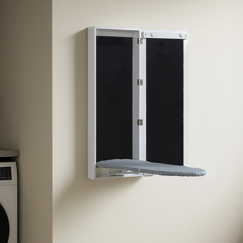 Cadi Wall Mounted Slim Ironing Board Cabinet with Mirror, White