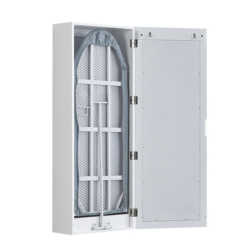 Wall Mounted Ironing Board Cabinet with Mirror, White