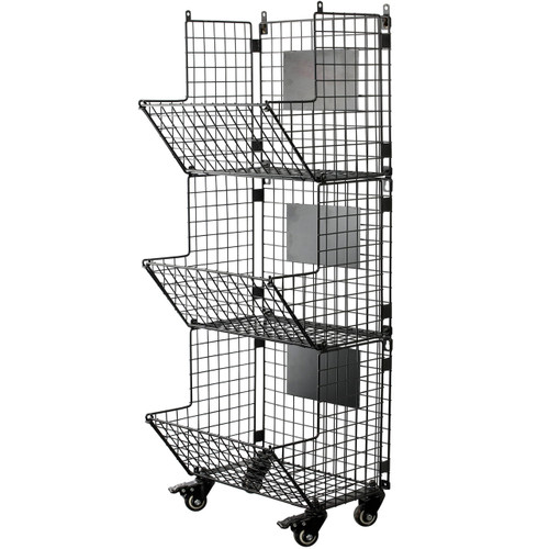 Foldee All Purpose 3 Tier Stackable Wall Mountable Storage Baskets with Wheels, Black Foldee All Purpose 3 Tier Stackable Wall Mountable Storage Baskets with Wheels, Black
