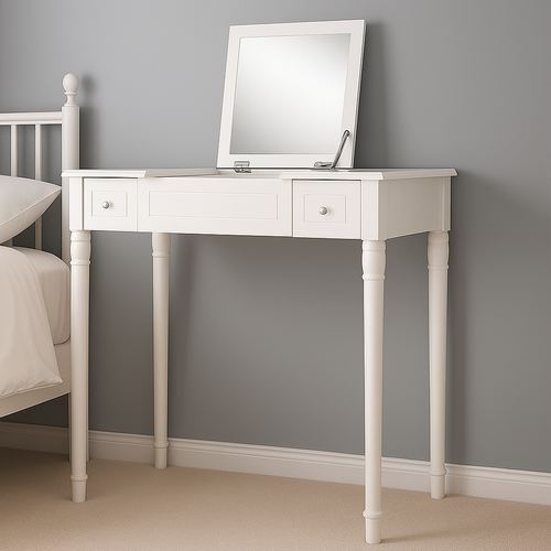 Luna Dressing Table With Turned legs and Mirror, White