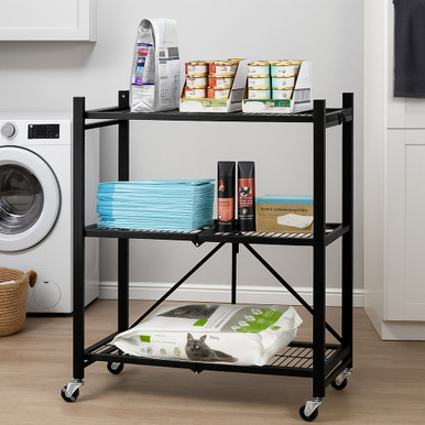 Foldee Foldable Storage Rack 3 Tier Shelving Display Unit w/Castors ...