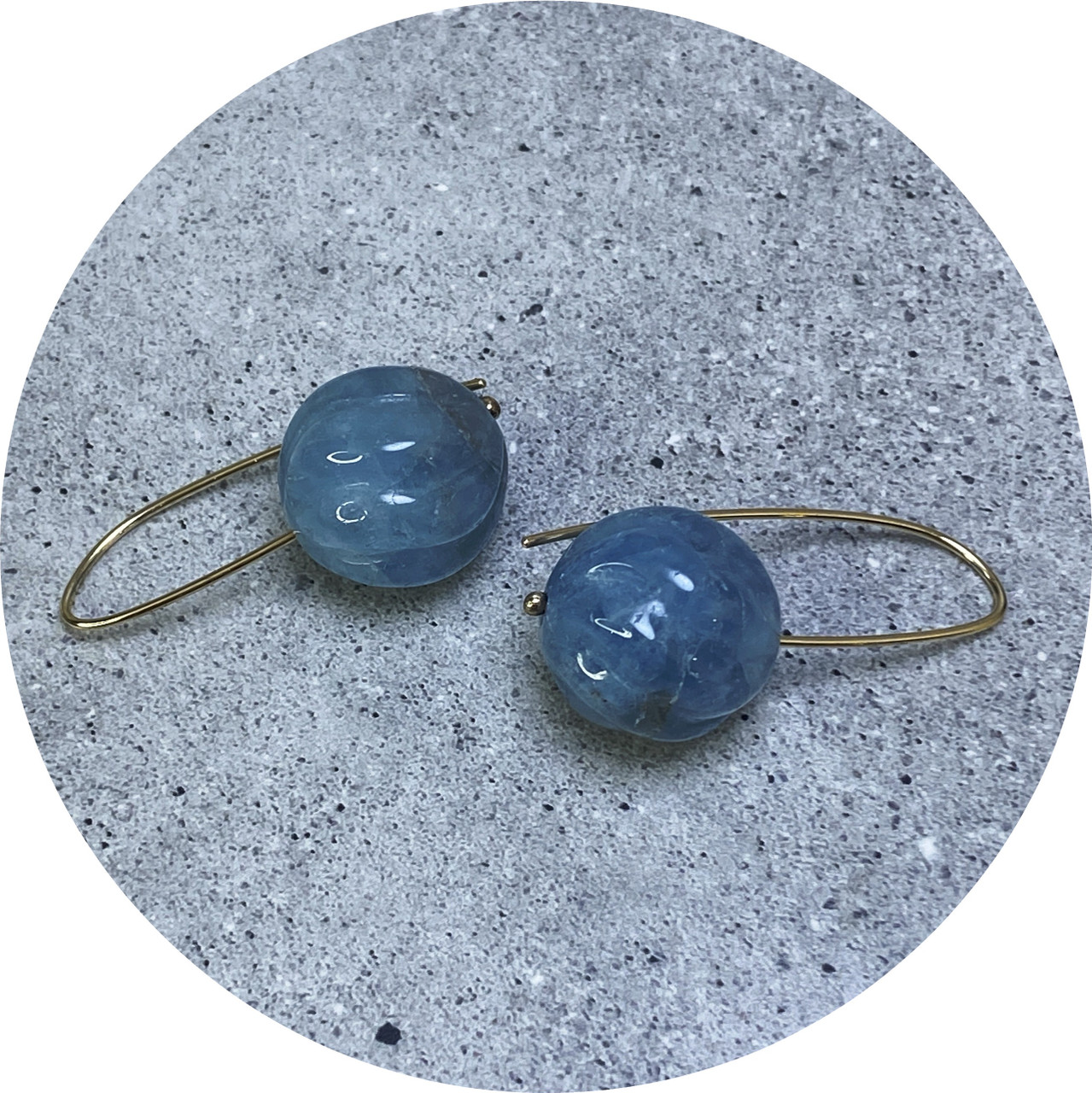 KIN - Aquamarine Bead Hook Earrings, 9ct Yellow Gold - KIN Gallery