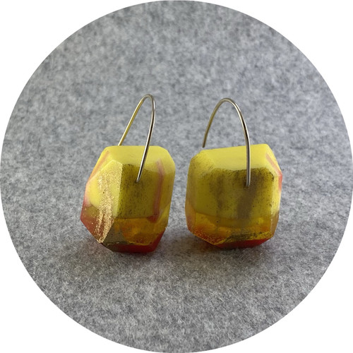 Hannah Carlyle - Facet Hooks, Hand Pigmented Resin, Sterling Silver, Yellow pink Hannah Carlyle - Facet Hooks, Hand Pigmented Resin, Sterling Silver, Yellow pink