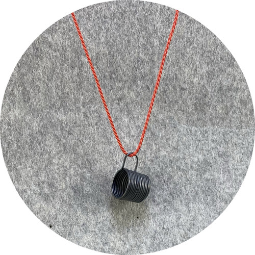 Melissa Gillespie - ‘Miniature Oxidized Coffee Cup Necklace’ in Sterling Silver and Orange Silk Melissa Gillespie - ‘Miniature Oxidized Coffee Cup Necklace’ in Sterling Silver and Orange Silk