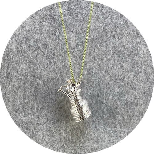 Melissa Gillespie - ‘Miniature Vase with Flowers Pendant’ in Sterling Silver and Green Silk Melissa Gillespie - ‘Miniature Vase with Flowers Pendant’ in Sterling Silver and Green Silk