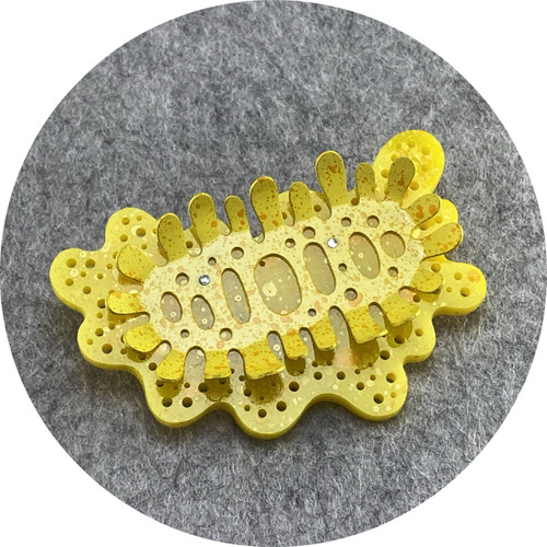 Cassandra Prinzi - 'Creature Brooch Yellow', acrylic, copper, enamel paint, stainless steel, PLA plastic, 925 silver Cassandra Prinzi - 'Creature Brooch Yellow', acrylic, copper, enamel paint, stainless steel, PLA plastic, 925 silver
