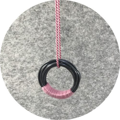 Melissa Gillespie - 'Wrapped Pink Oxidised Pendant' sterling silver, silk cord, cotton