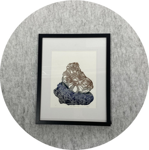 Elaine Camlin- Reimaginings, linoprint on BFK Rives. from Rona Green Print exchange 2017. Artist proof, framed. Elaine Camlin- Reimaginings, linoprint on BFK Rives. from Rona Green Print exchange 2017. Artist proof, framed.